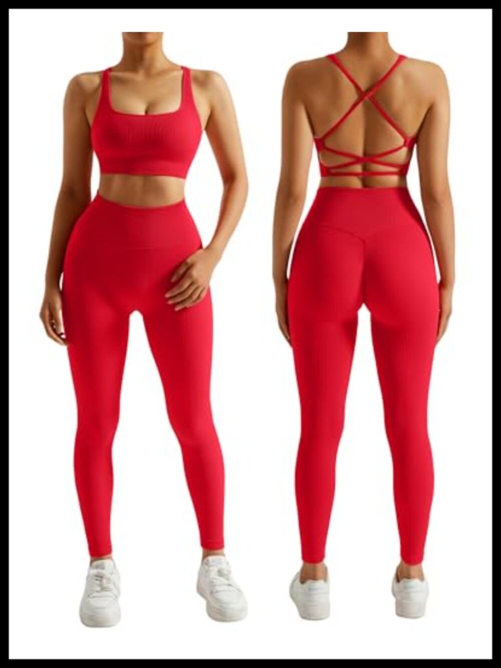 Ribbed 2 Piece Workout Set Sports Bra High Waist Leggings Yoga Activewear
